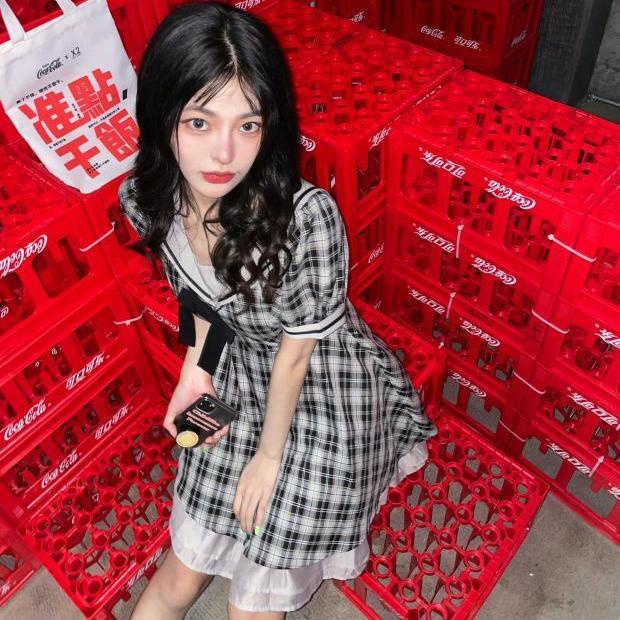 Đầm Ngắn Tay Cổ Thủy Thủ Thắt Nơ Eo Cao Phong Cách Preppy Nhật Bản Mùa Hè Cho Học Sinh