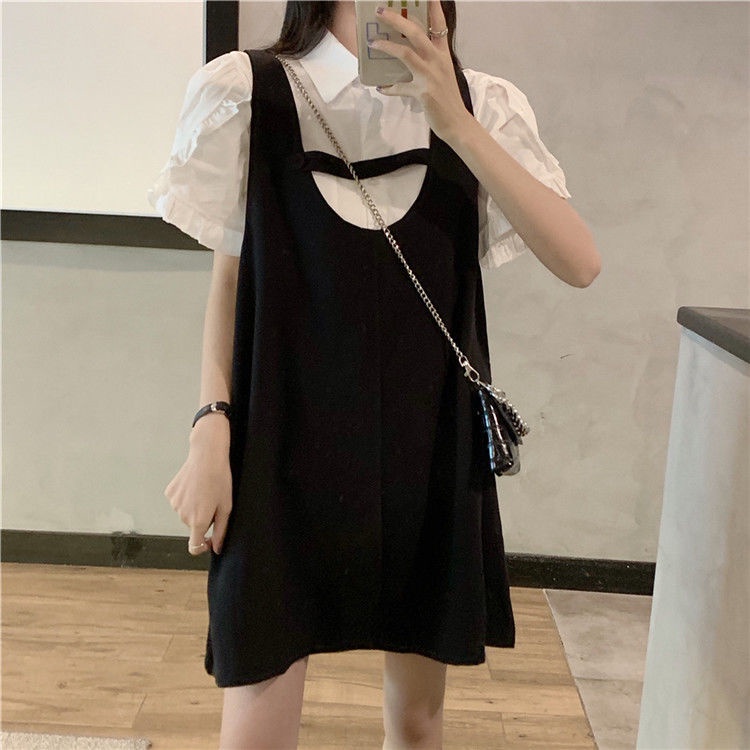 Set Áo Sơ Mi Tay Ngắn + Chân Váy Yếm Phong Cách Hàn Quốc Thời Trang Mùa Hè 2022 Cho Nữ