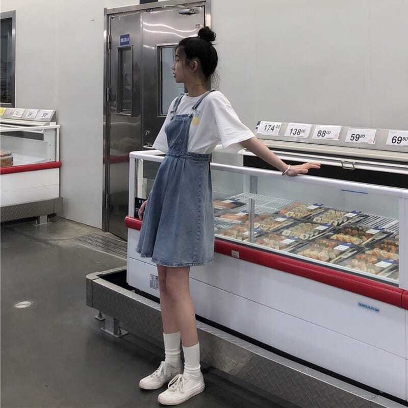 Jiashucheng Đầm Yếm Denim Thời Trang Xuân Hè Nhật Bản Dành Cho Bé