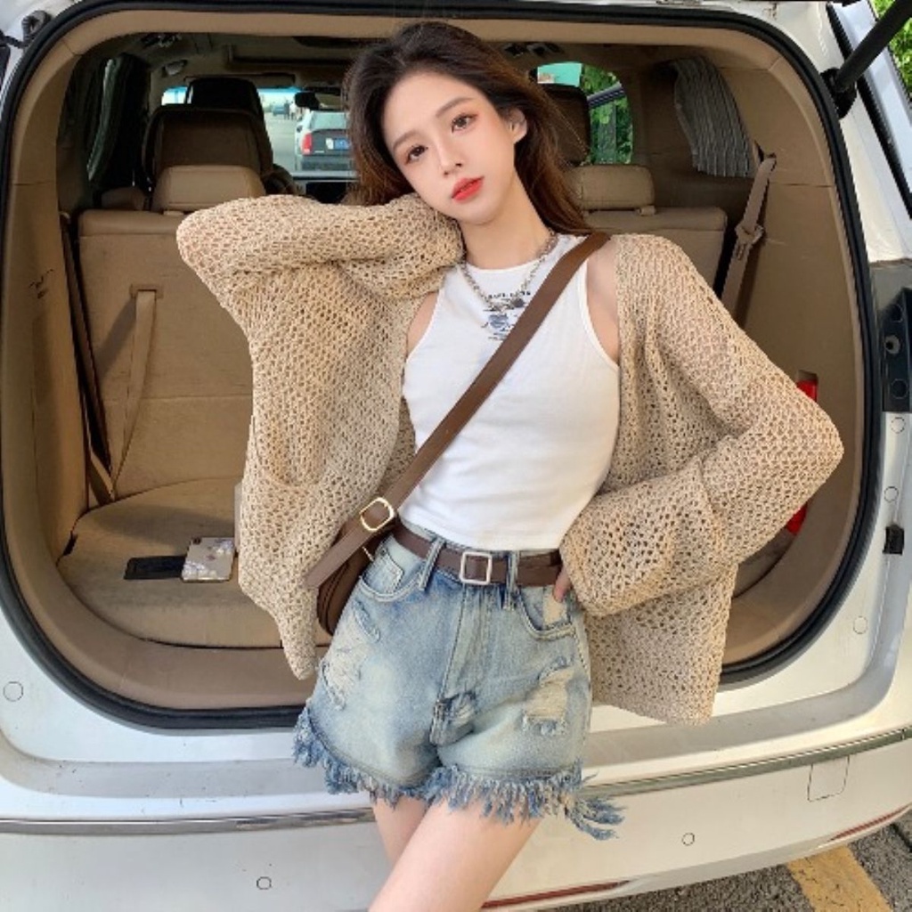 Áo Khoác Cardigan Chống Nắng Tay Dài Vải Kaki Mỏng Điều Hòa Không Khí Thời Trang Mùa Hè Cho Bạn Gái