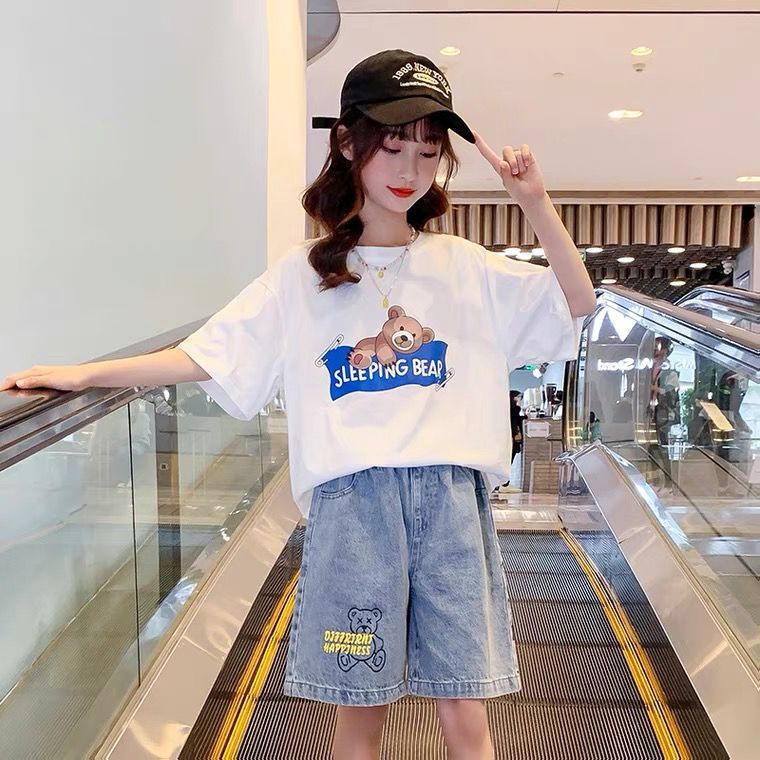 Quần Short Denim Mỏng Dáng Rộng Phong Cách Phương Tây Thời Trang Mùa Hè Dành Cho Bé Gái