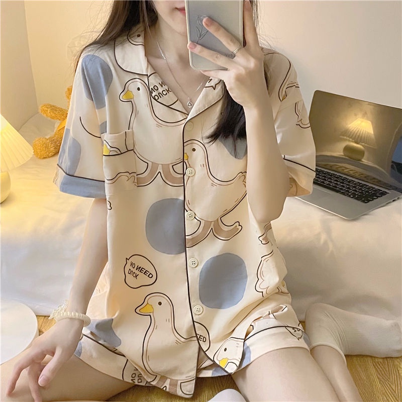 Bộ Đồ Ngủ Tay Ngắn Dáng Rộng Thoải Mái Phong Cách Hàn Quốc Nhật Bản Thời Trang Mùa Hè Cho Học Sinh