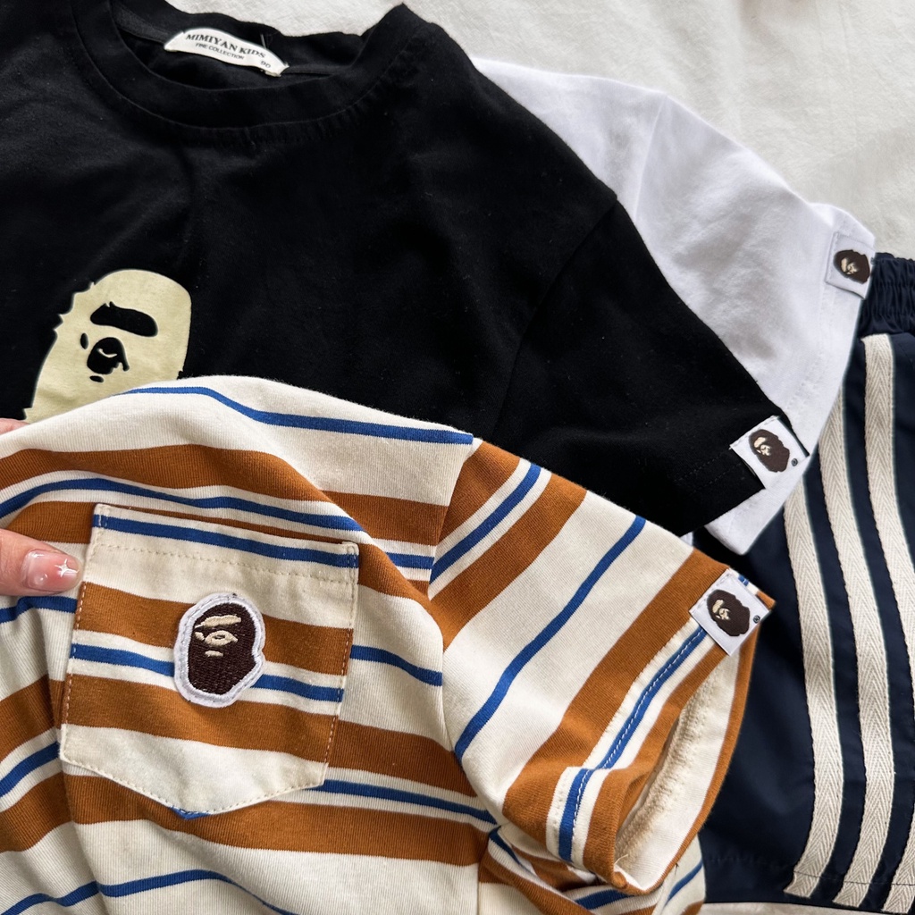 Áo Thun Tay Ngắn Họa Tiết Hoạt Hình Kẻ Sọc Đơn Giản Thời Trang Mùa Hè Cho Bé Trai