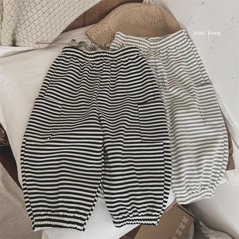 MNGRL Quần Jogger Sọc Cotton Thoải Mái Mềm Mát Hàn Quốc Cho Bé Trai Bé Gái