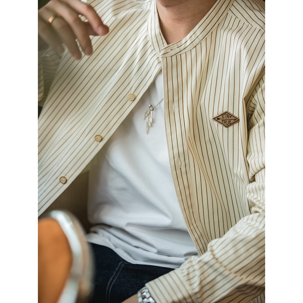 Áo Khoác Bóng Chày Cổ Đứng Dài Tay Dáng Rộng Phối Sọc Thời Trang Mùa Xuân Dành Cho Nam