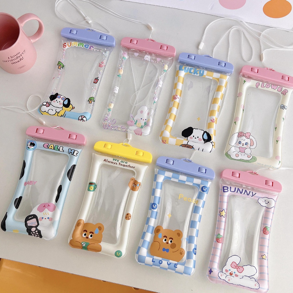 Túi Đựng Điện Thoại Bằng Nhựa Trong Suốt Chống Nước Chống Sốc Họa Tiết Hoạt Hình Dễ Thương