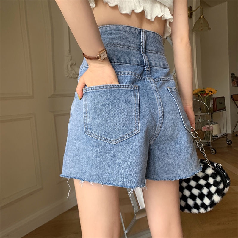 Jiashucheng Plus Size Fat mm Quần Short Denim Cạp Cao Dáng Rộng Phong Cách Mới Mùa Hè Dễ Phối Đồ Cho Nữ @ -