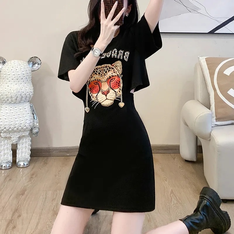 Đầm Cổ Tròn In Chữ Thời Trang Mùa Hè 2023 Mới Cho Nữ