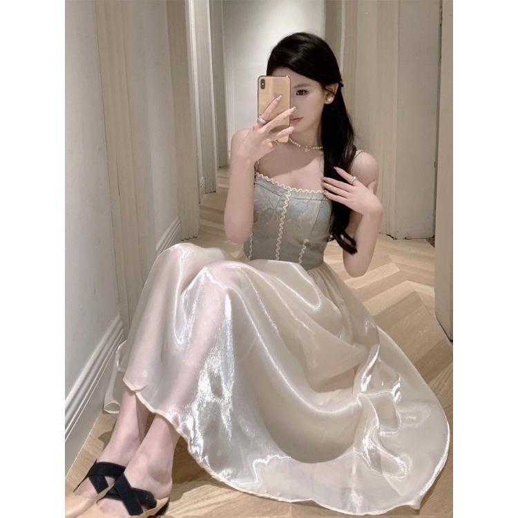 Đầm Hai Dây Dáng Dài Mỏng Eo Cao Thời Trang Pháp 5.16 Cho Nữ