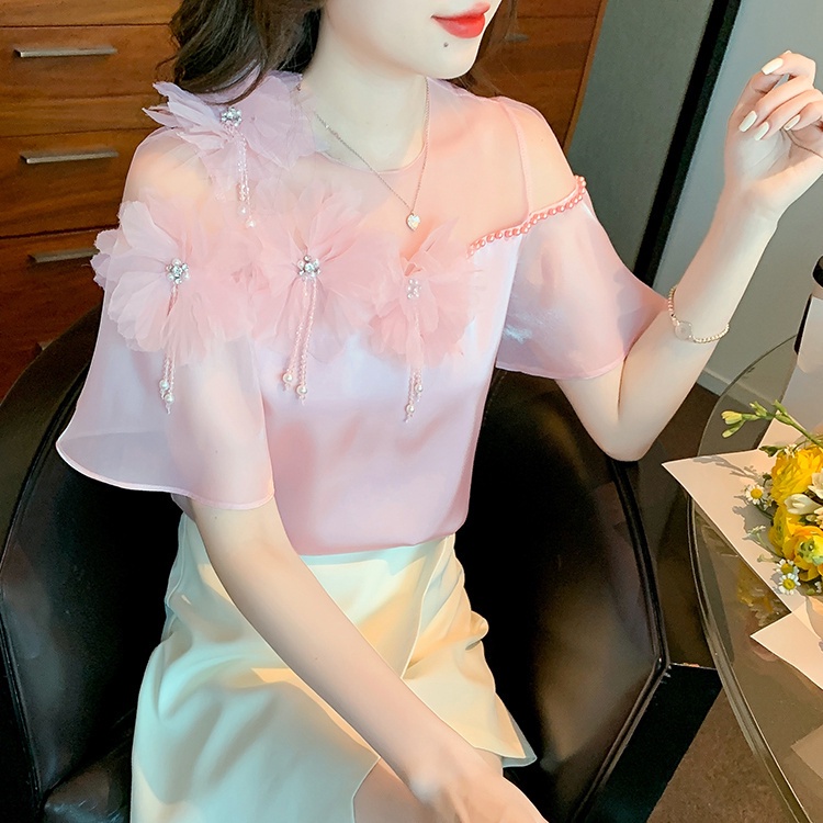 Áo Thun Tay Ngắn Phối Lưới Mỏng Thời Trang Mùa Hè Cho Nữ