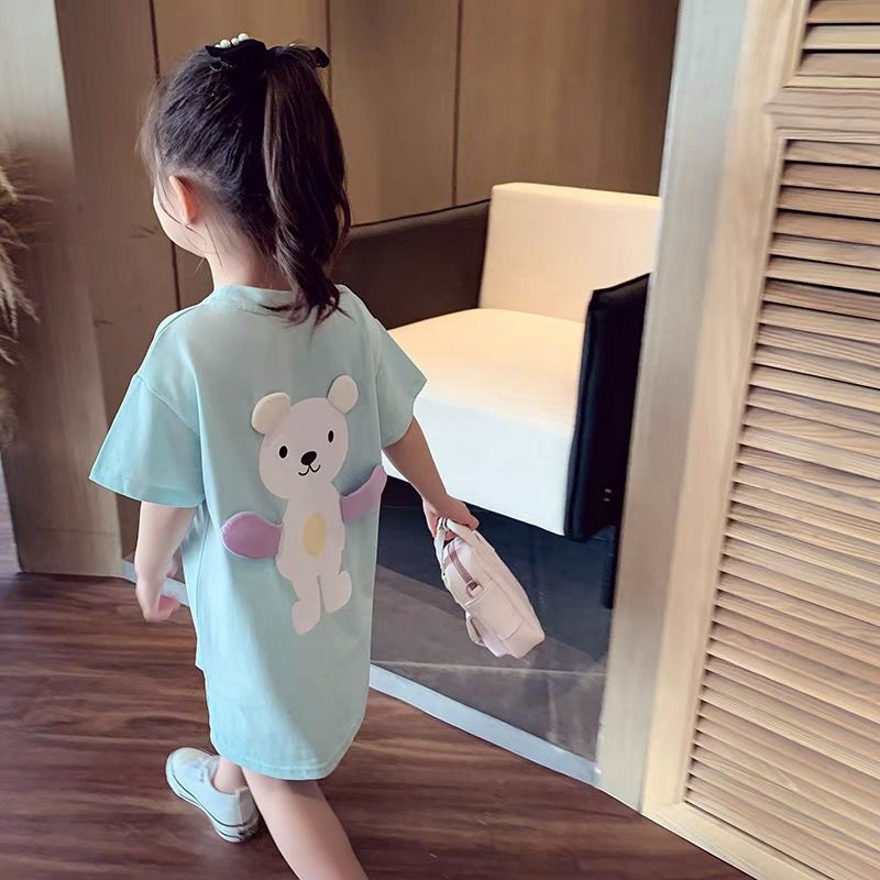 Đầm Thun Dáng Dài In Hoạt Hình Phong Cách Hàn Quốc Thời Trang 2023 Cho Bé Gái