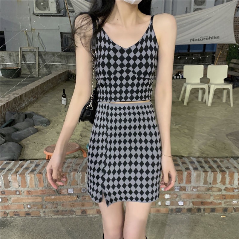 [Phong Cách Bán Chạy] Set Áo Hai Dây Dệt Kim + Chân Váy Lưng Cao Phong Cách Mới Mùa Hè Cho Bé Gái