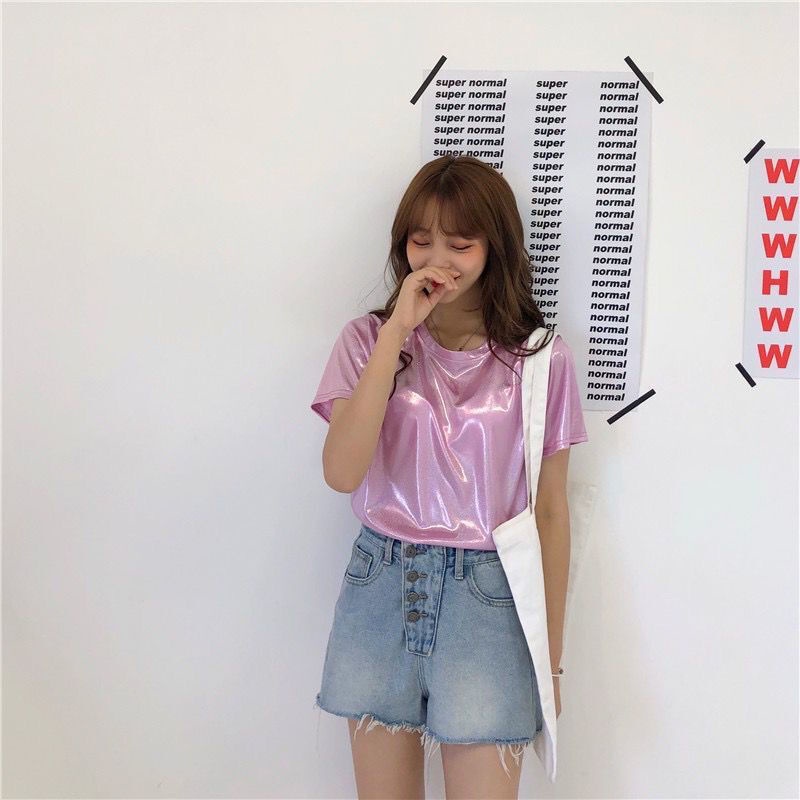 Áo Thun Tay Ngắn Cổ Tròn Màu Trơn Phong Cách Hàn Quốc Thời Trang Mùa Hè Mới Cho Nữ