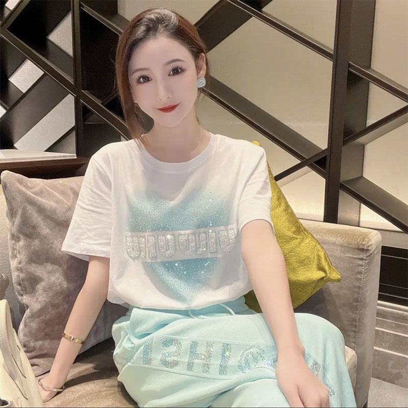 Áo Thun Tay Ngắn In Chữ Love Đính Đá Thời Trang Mùa Hè Mới Cho Nữ