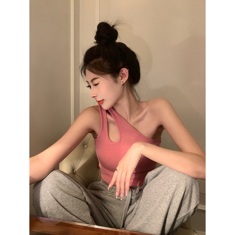 Áo Thể Thao Hai Dây Ngắn Xếp Tầng Màu Trơn Ngọt Ngào Mùa Hè Cho Nữ / Búp Bê Barbiecore