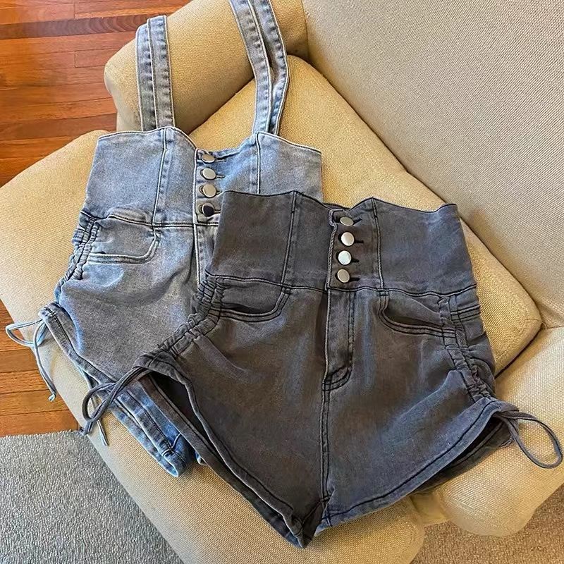 Quần Short Denim Lưng Cao Ống Rộng Phối Dây Rút Thời Trang Mùa Hè Hàng Mới Dành Cho Bạn Nữ