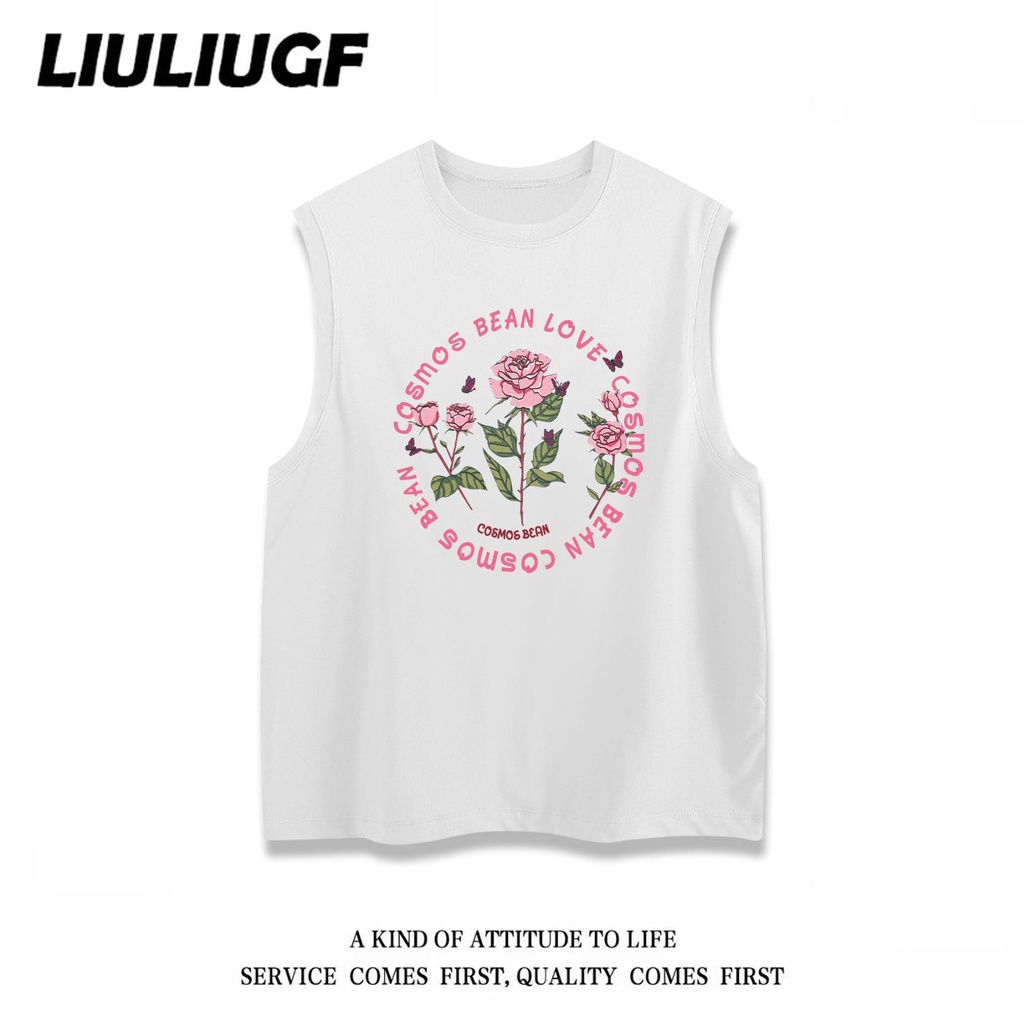 Áo Thun Thể Thao Không Tay In Hình Hoa Hồng Phong Cách Đường Phố Mỹ Thời Trang Mùa Hè Cho Cặp Đôi