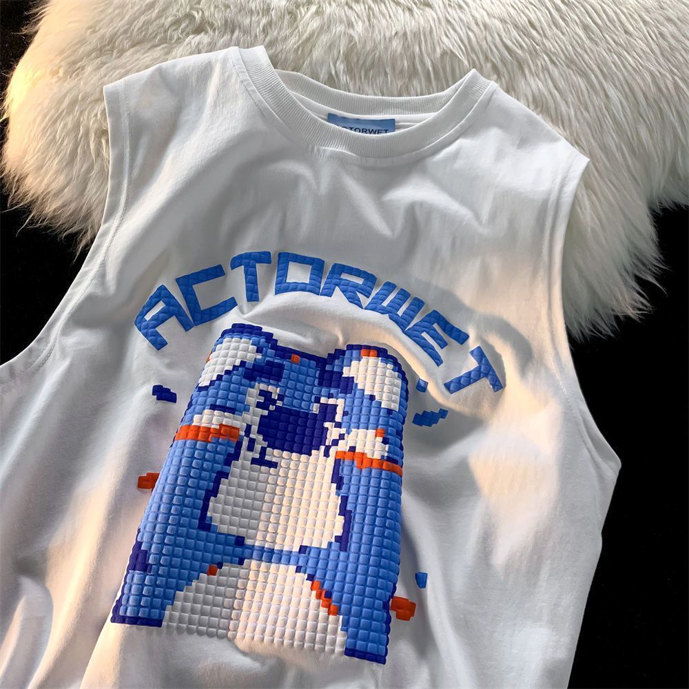 Áo Thun Thể Thao Sát Nách Dáng Rộng Vải Lụa Lạnh In Hoạt Hình Gấu / Búp Bê Barbie Kiểu Hip-Hop Thời Trang Mùa Hè Cho Nam Và Nữ