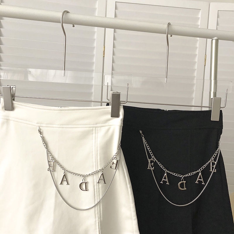 Quần Short Lưng Cao Ống Rộng Phối Dây Xích In Chữ Phong Cách Hàn Quốc Thời Trang Cho Nữ