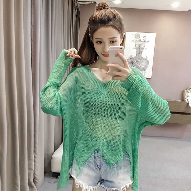 Áo Sweater Chống Nắng Dáng Rộng Bằng Lụa Lạnh Mỏng Điều Hòa Nhiệt Độ Phong Cách Mới Cho Nữ