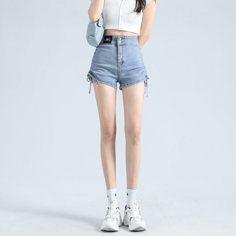 Phong Cách Mới ~ Quần Short Denim Lưng Cao Dáng Chữ a Ống Rộng Phối Dây Rút Thời Trang Mùa Hè Dành Cho Nữ