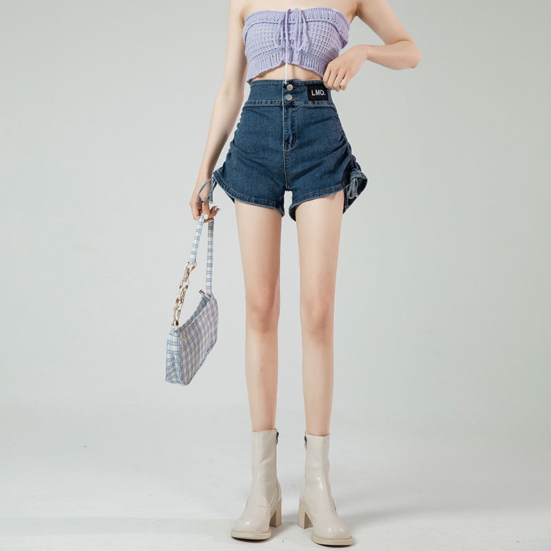 Phong Cách Mới ~ Quần Short Denim Lưng Cao Dáng Chữ a Ống Rộng Phối Dây Rút Thời Trang Mùa Hè Dành Cho Nữ