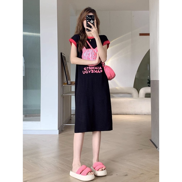 Giảm Giá Hot ~ Đầm Dệt Kim Dáng Suông Qua Gối In Họa Tiết Mèo Hoạt Hình Độc Đáo Phong Cách Mới Cho Nữ Tuổi Trung Niên-