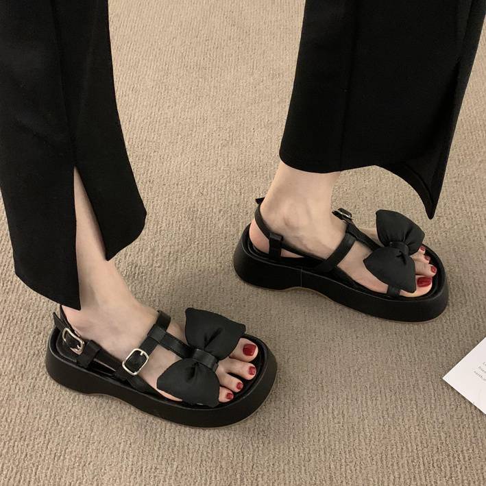 Giày Sandal Đế Dày Đính Nơ Thời Trang Mùa Hè