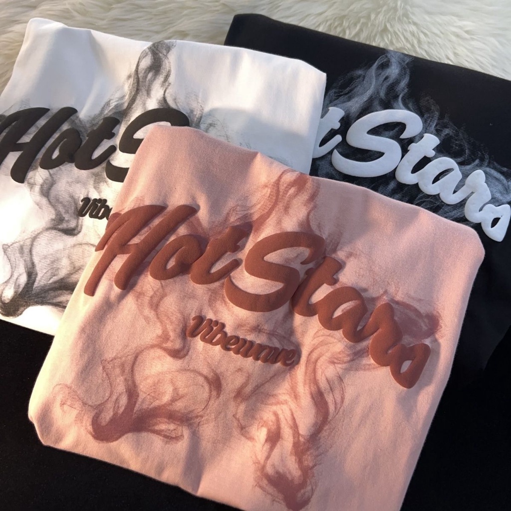 Áo Thun Tay Ngắn In Hình Ngôi Sao Màu Hồng Phong Cách Retro Dành Cho Nam Nữ