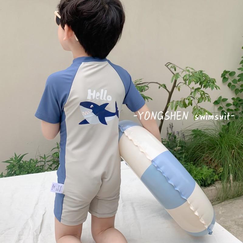 Bộ Đồ Bơi Một Mảnh Tay Ngắn Chống Nắng Mau Khô In Hình Cá Mập Dành Cho Bé Trai