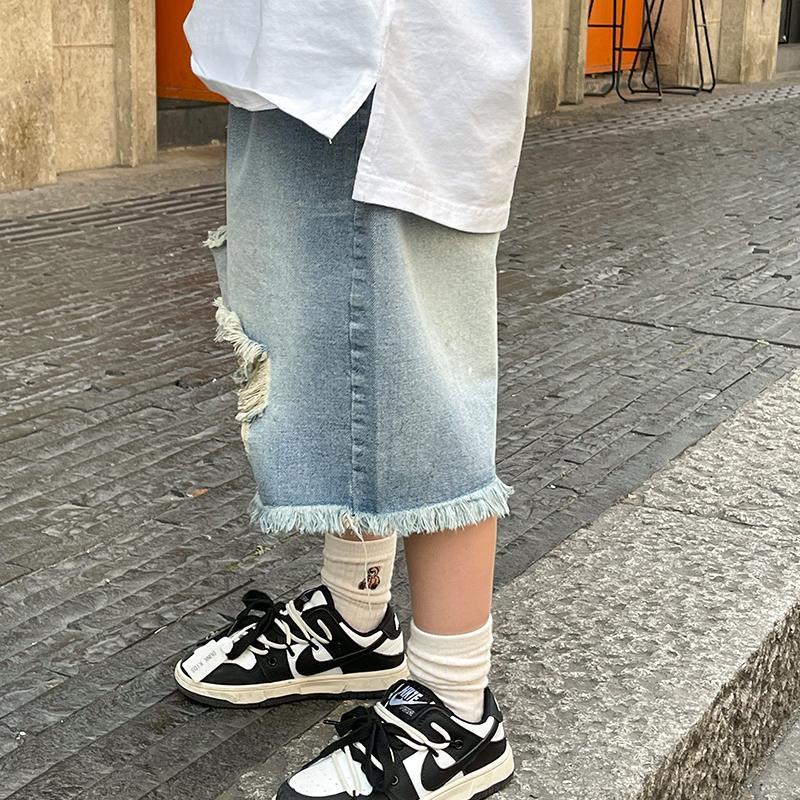 Quần Short Denim Mỏng Phối Vết Rách Thời Trang Mới 2023 Cho Bé Trai