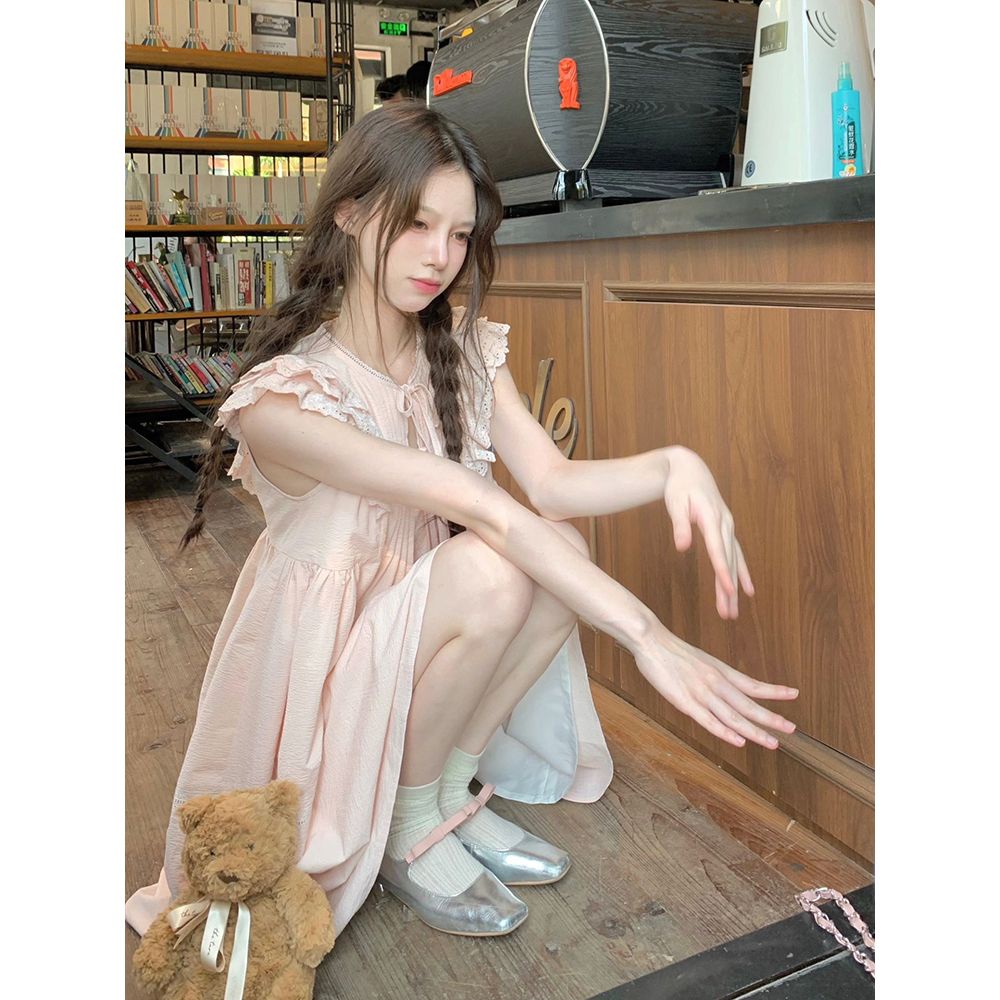 Đầm Dáng Rộng Tay Cánh Tiên Phối Ren Thời Trang Mùa Hè Xinh Xắn Cho Nữ