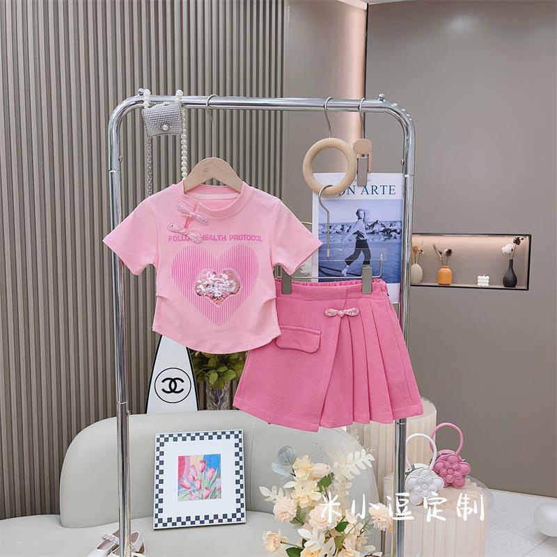 Áo Thun Tay Ngắn Kiểu Sườn Xám In Họa Tiết Trái Tim Phong Cách Trung Hoa Thời Trang Mùa Hè 2023 Cho Bé Gái