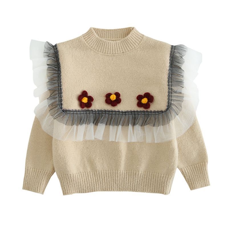 Áo len chui đầu cho bé gái phong cách mới mùa thu đông áo sơ mi trẻ em đáy thời trang bé gái lót lông cừu dày dệt kim hợp thời trang