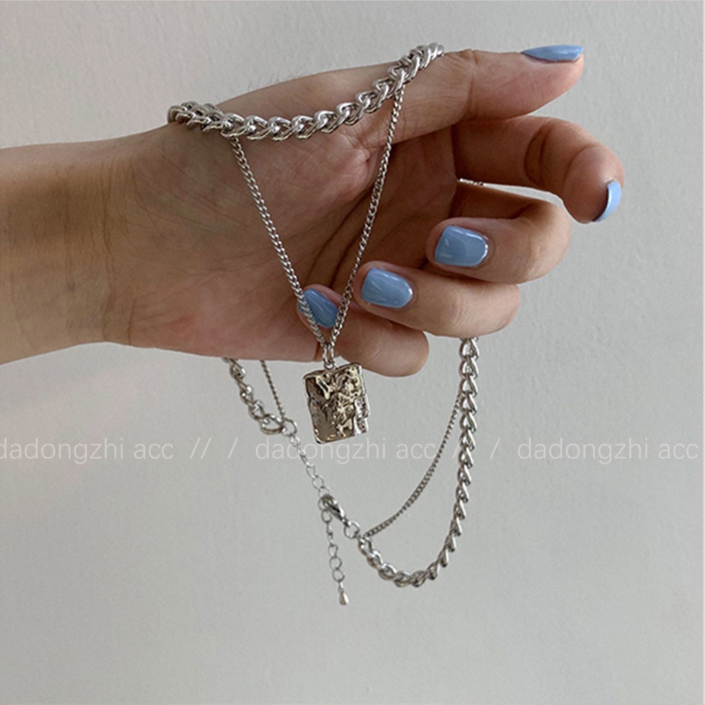 Dây Chuyền Hai Lớp Mặt Vuông Phong Cách Hip Hop Cao Cấp Sang Trọng