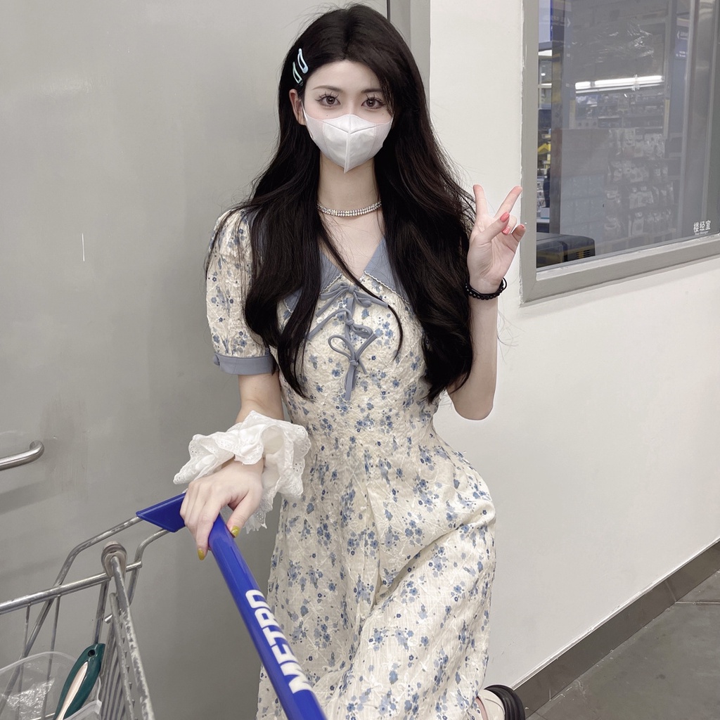 Đầm Hoa Cổ Búp Bê Thắt Nơ Nhấn Eo Thanh Lịch Thời Trang Mùa Hè