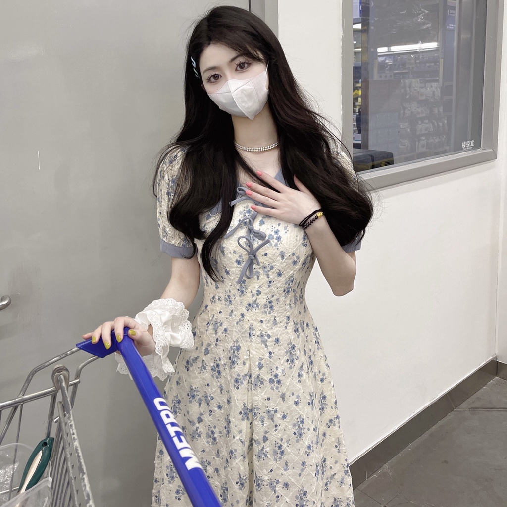 Đầm Hoa Cổ Búp Bê Thắt Nơ Nhấn Eo Thanh Lịch Thời Trang Mùa Hè