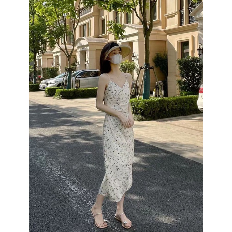 Đầm Hai Dây Dáng Dài Họa Tiết Hoa Phong Cách Pháp Thời Trang Mùa Hè Xinh Xắn Cho Nữ