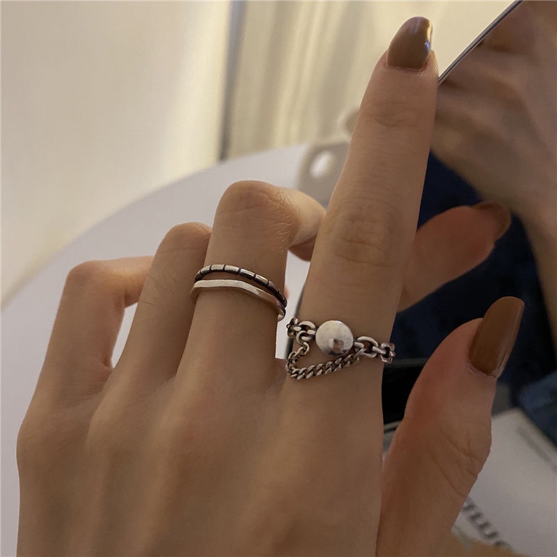 Nhẫn Hai Lớp Bằng Bạc sterling Phong Cách Hàn Quốc Thời Trang Cho Nữ