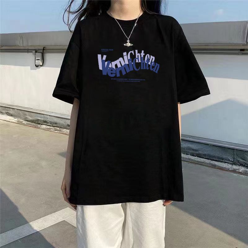 Áo Thun Đen Tay Ngắn Dáng Rộng Phong Cách Harajuku Hàn Quốc Thời Trang Mùa Hè 2023 Dành Cho Nữ