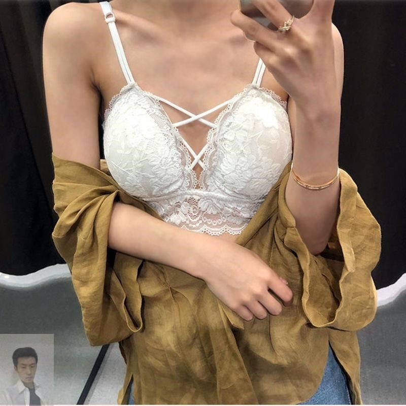 Áo Ngực Ren Dây Chéo Phía Trước Có Đệm Ngực Không Gọng Thép Dễ Phối Đồ Cho Nữ