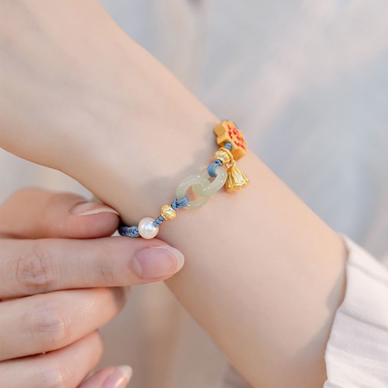 Vòng Tay Bện Dây Có Khóa An Toàn Hình Hoa Sen Màu Xanh Dương Cho Nữ