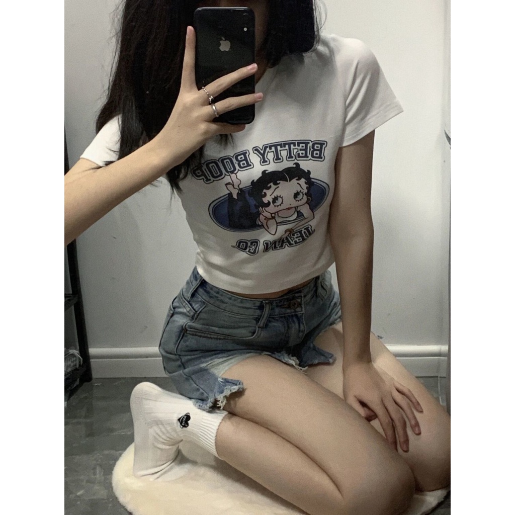 Jiashucheng Áo Thun Ngắn Tay Phong Cách bm Ngọt Ngào Mùa Hè Phong Cách Mới Dễ Phối Đồ Cho Nữ