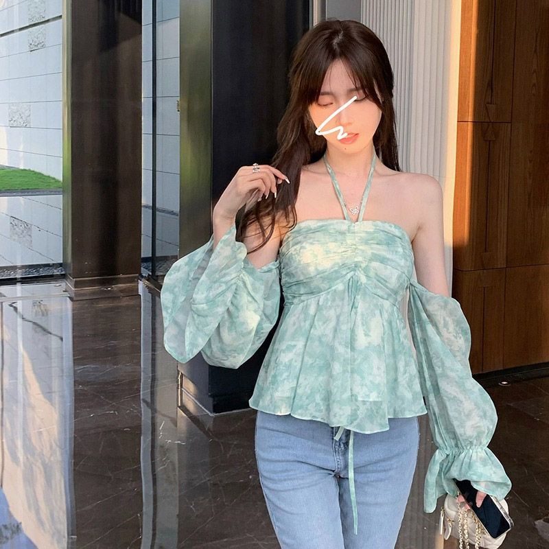 Jiashucheng Áo Chiffon Trễ Vai Dáng Ngắn In Hoa Kiểu Pháp Thời Trang Mùa Hè Cao Cấp Cho Nữ