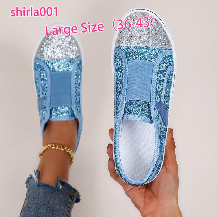 Giày Size Lớn 36-42 Thời Trang Dành Cho Nữ✨Giày Thể Thao Vải Canvas Đế Bằng Miệng Nông Mũi Tròn Miệng Nông Đính Kim Sa Lấp Lánh Màu Sắc Dễ Thương