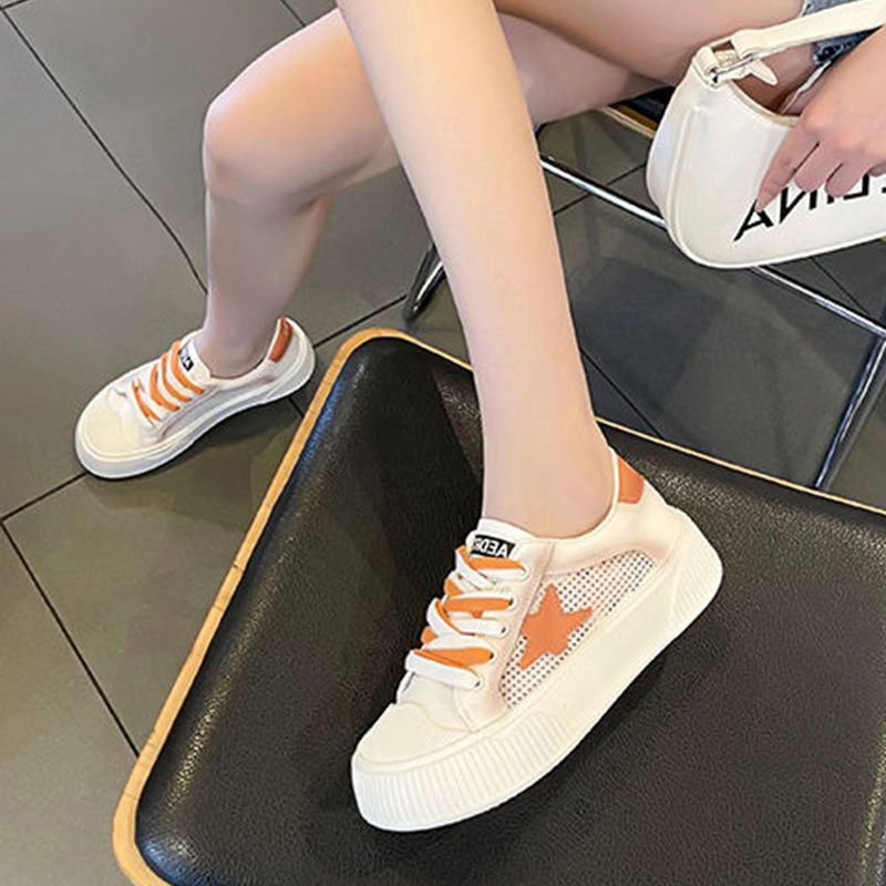Giày Thể Thao Canvas Phối Lưới Màu Trắng Thiết Kế Mới Thời Trang Cho Nữ