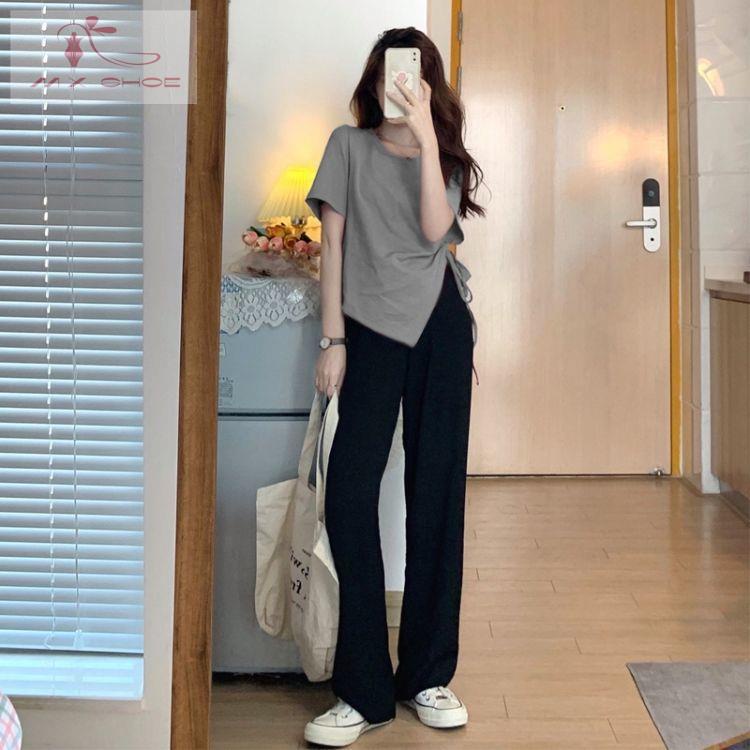 Set Áo Thun Ngắn Tay Và Quần Dài Ống Rộng Thời Trang Dành Cho Nữ