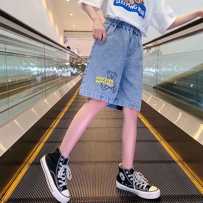 Quần Short Denim Mỏng Dáng Rộng Phong Cách Phương Tây Thời Trang Mùa Hè Dành Cho Bé Gái