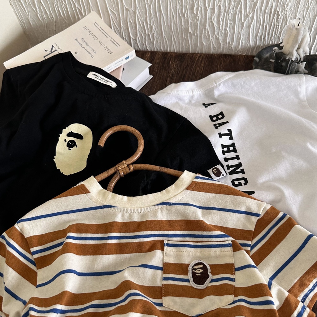 Áo Thun Tay Ngắn Họa Tiết Hoạt Hình Kẻ Sọc Đơn Giản Thời Trang Mùa Hè Cho Bé Trai