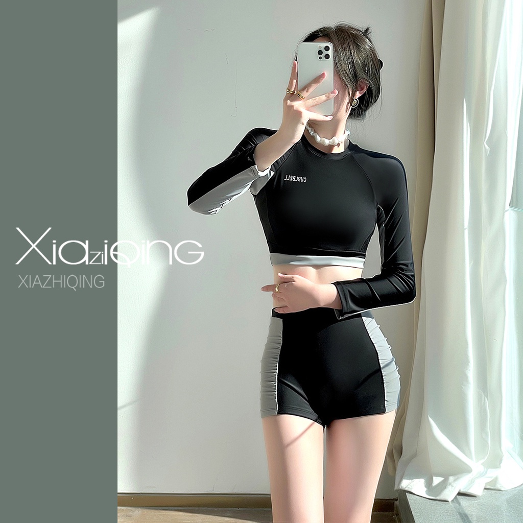 Áo tắm dài tay màu đen thể thao thời trang cho phụ nữ HZFWC1922